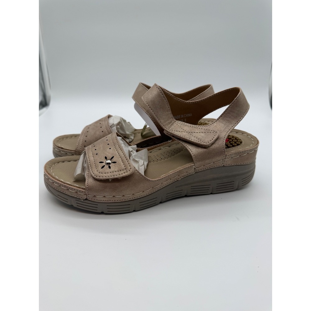 Ortho-rest Womens Comfort Sandals Metallic Beige Wedge Adjustable Straps 8